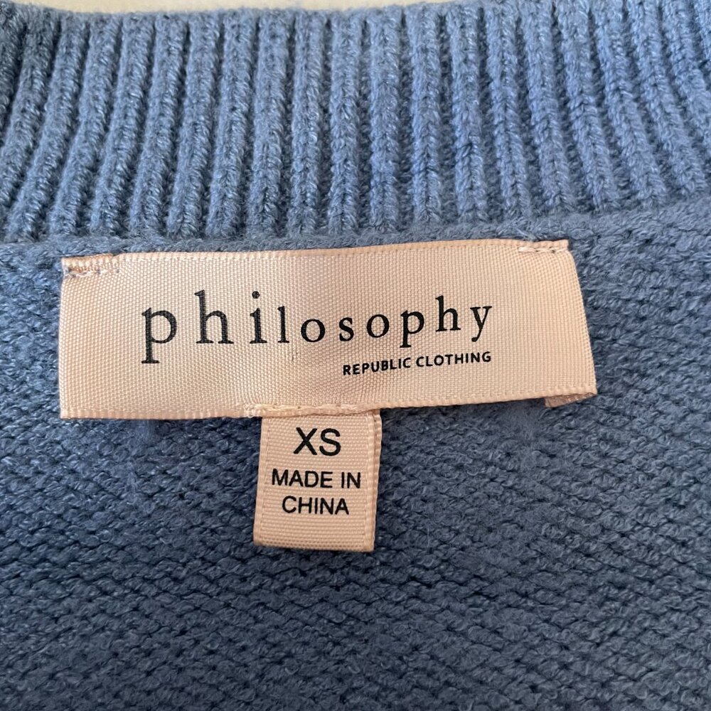 Philosophy Sweater V-Neck High Low‎ Hem Ribbed Cuffs Lightweight Blue Women's XS - Picture 10 of 12